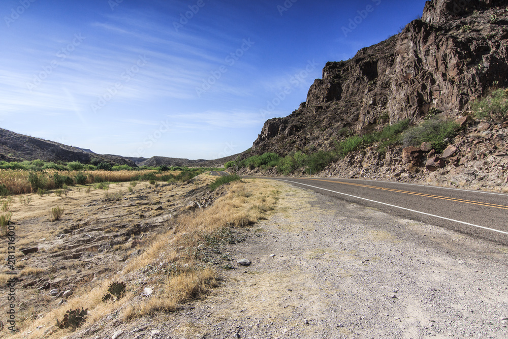 Highway through the desert of Big Bend