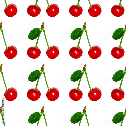 seamless texture, ripe cherries isolated on white background