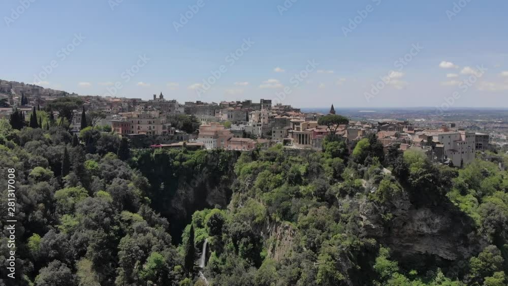 Flying over the city of Tivoli in Italy. City view from drone Flying over the city of Tivoli in Italy. City view from drone