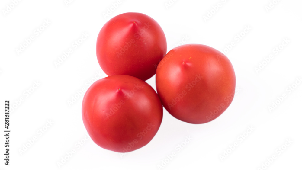 three tomatoes on a white background three tomatoes on a white background