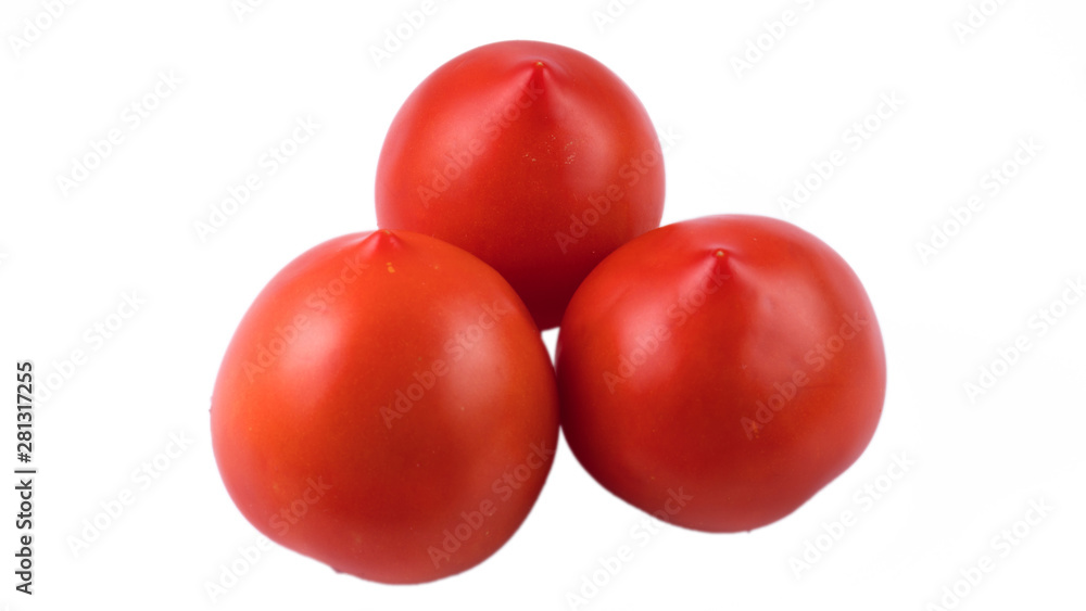 three tomatoes on a white background three tomatoes on a white background