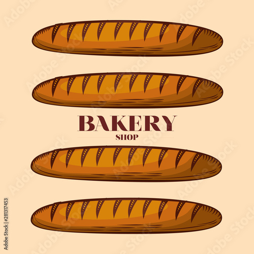 Baguette bread of bakery vector design
