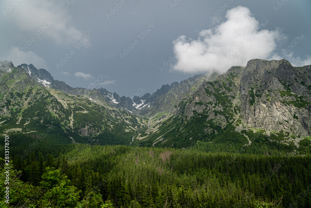 High Tatras valley with mountain range in background