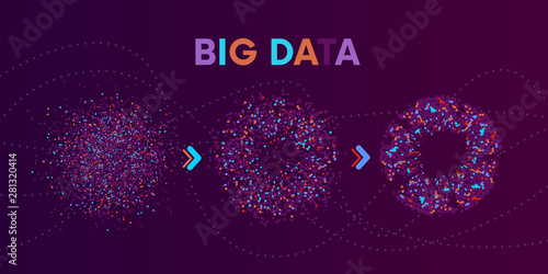BIG DATA.Stage a process of change or forming development big data. Element with dots. Graphic abstract background communication. Digital data visualization. Vector