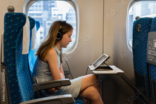 teen girl on train in japan