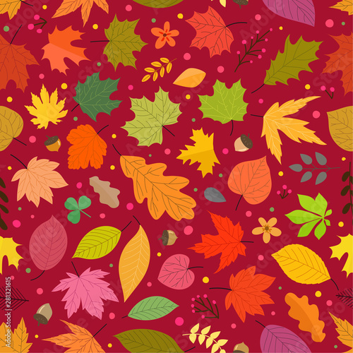 Seamless pattern of autumn leaves. Vector seamless background