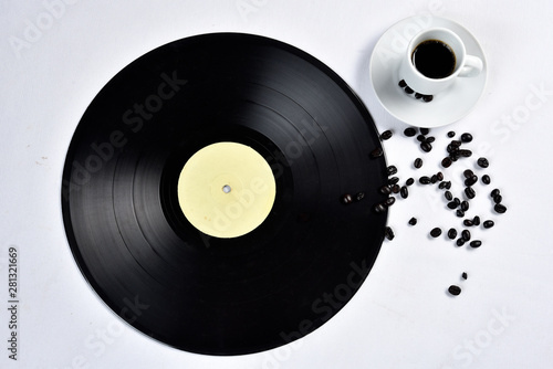 old vinyl record with coffee