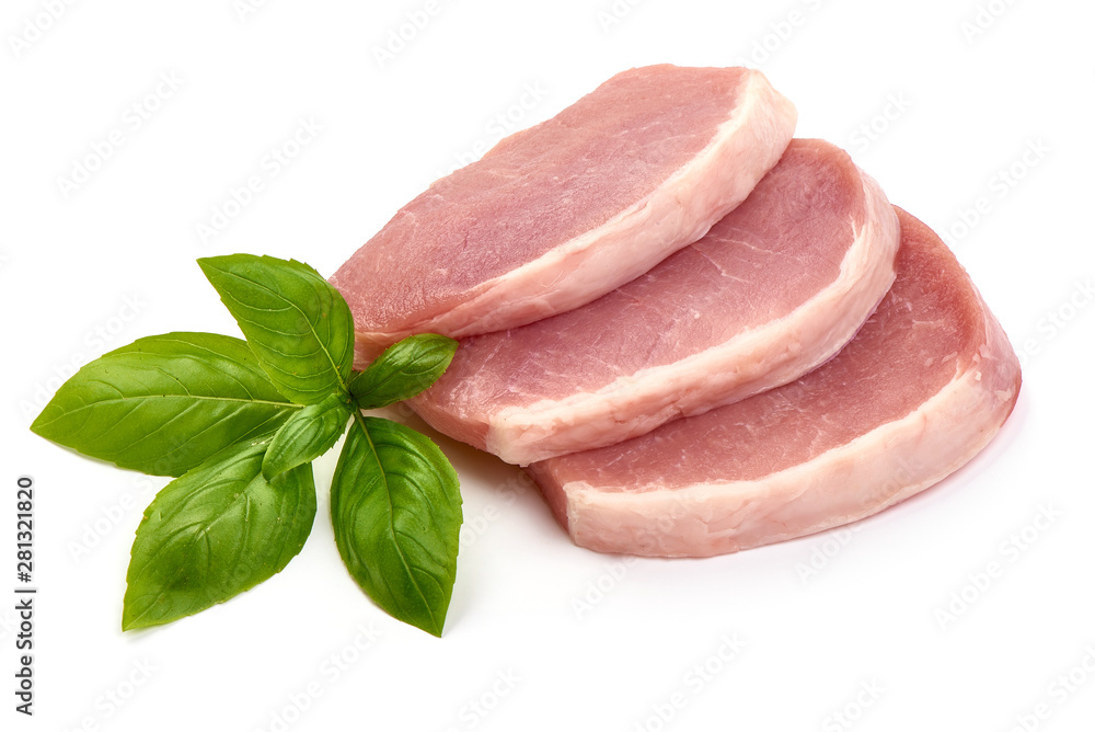 Fresh Pork loin steaks, isolated on white background Fresh Pork loin steaks, isolated on white background