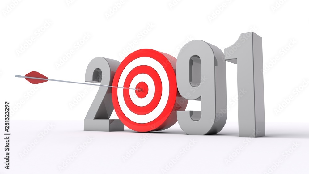 3D illustration of number 2091 with target concept 3D illustration of number 2091 with target concept