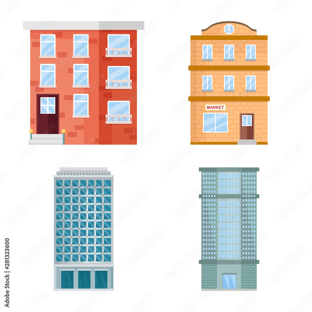 Vector design of facade and building logo. Set of facade and exterior vector icon for stock.