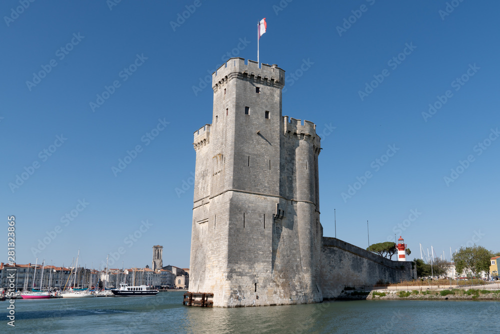 towers of old port of La Rochelle town in western France in the Charente-Maritime department