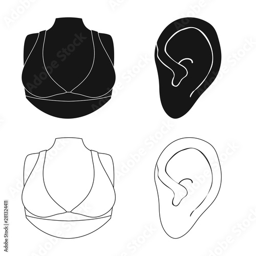 Vector design of body and part sign. Collection of body and anatomy vector icon for stock.