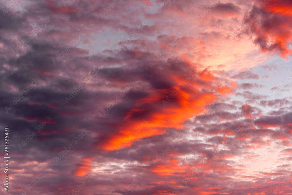 Dramatic colourful cloudy sky at sunset