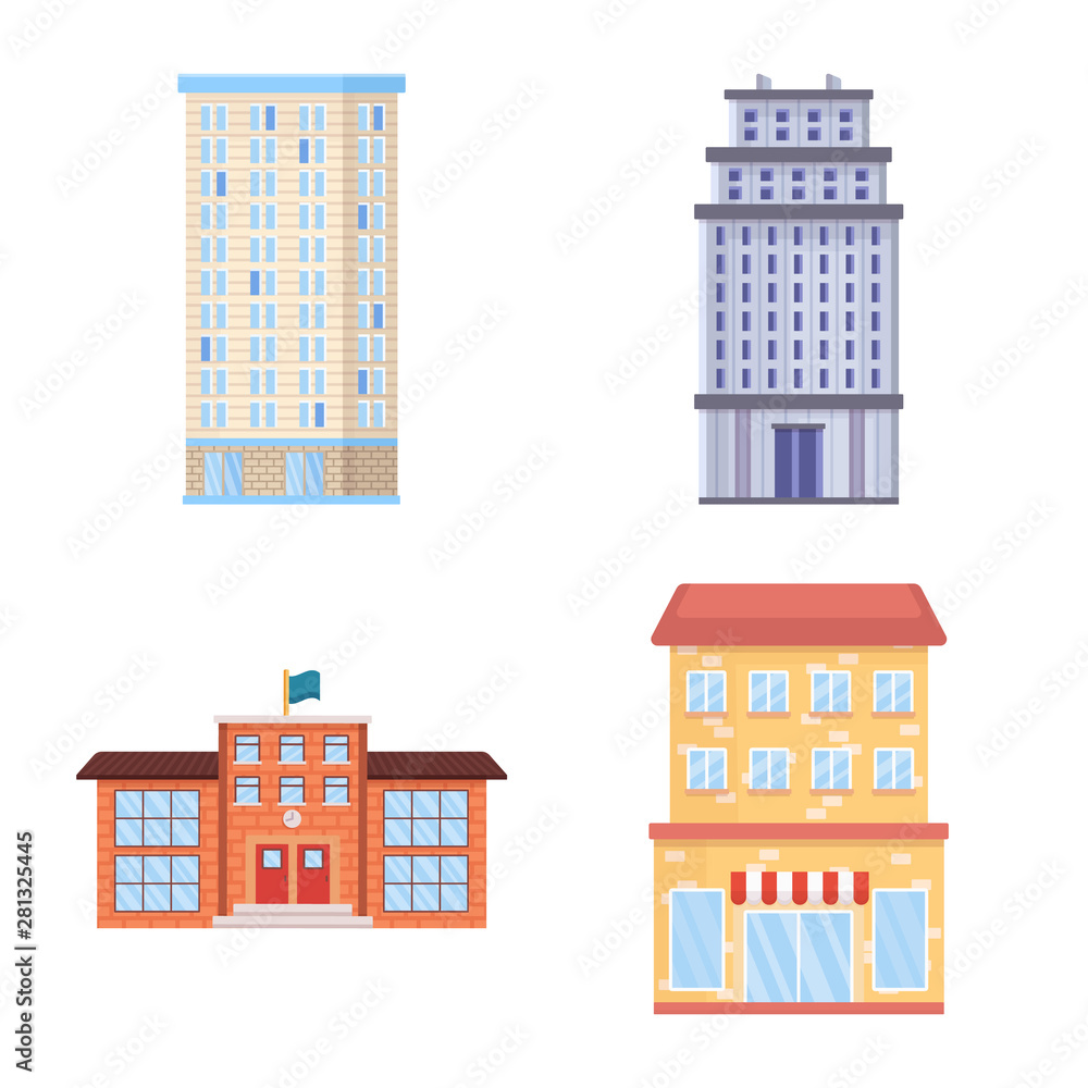 Vector illustration of facade and building sign. Collection of facade and exterior vector icon for stock.