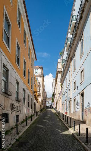 street view in the narrow alleys in Lisbon