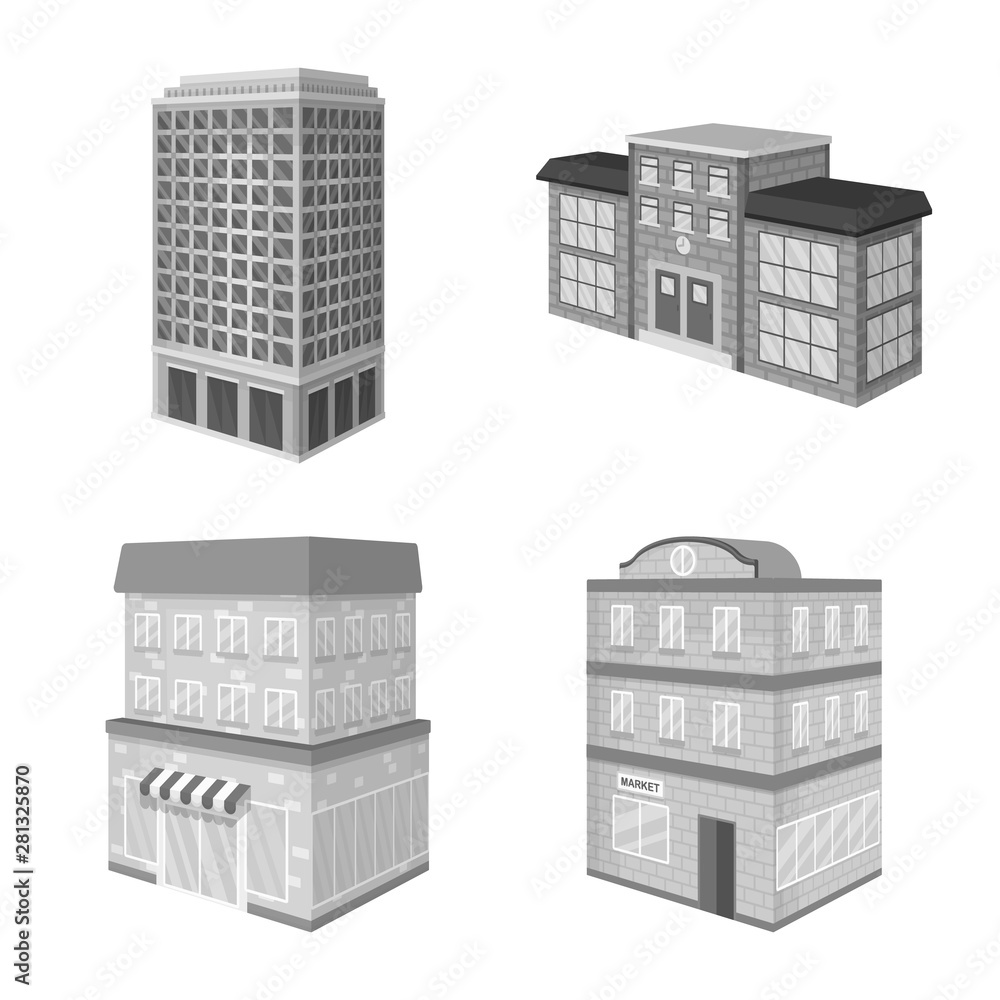 Vector illustration of realty and modern symbol. Set of realty and building vector icon for stock.