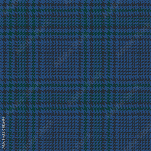 Blue glen check seamless pattern with green and black stripes