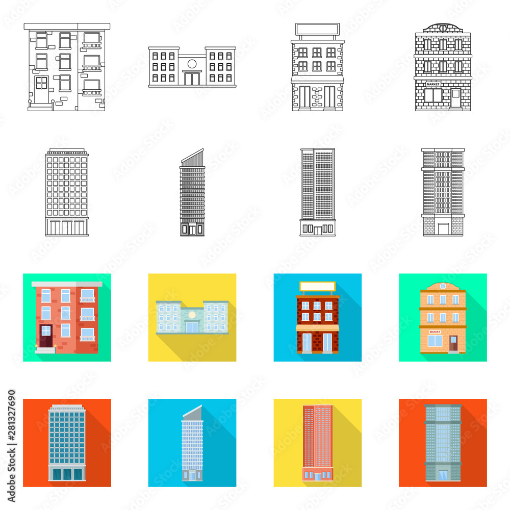 Vector design of municipal and center sign. Set of municipal and estate stock vector illustration. Vector design of municipal and center sign. Set of municipal and estate stock vector illustration.