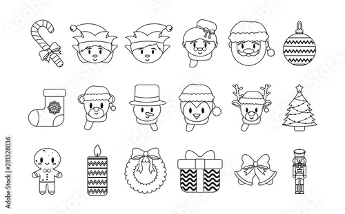 Vector cartoon cute christmas set isolated