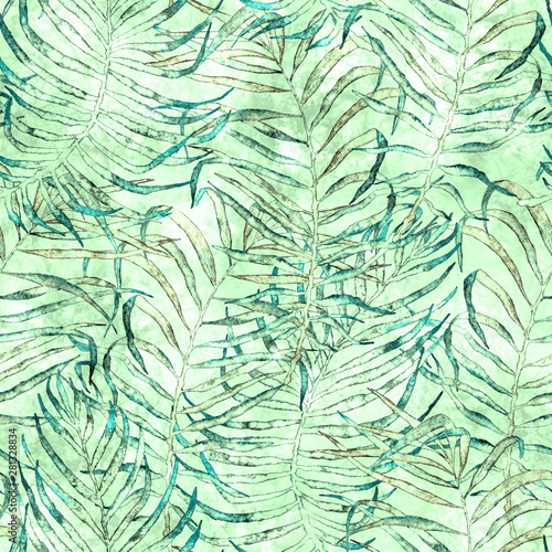 Tropical seamless pattern. Watercolor tangled palm