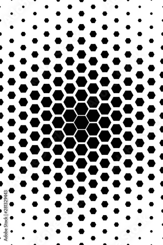 Abstract Black and White Geometric Pattern with Polygons. Contrasty Optical Psychedelic Illusion. Spotted Hexagonal Texture. Raster Illustration