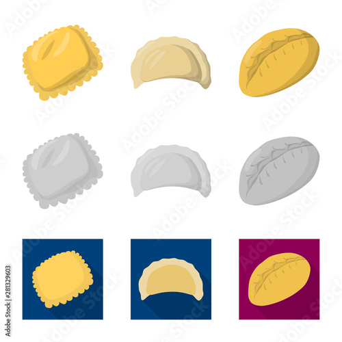 Vector illustration of products and cooking sign. Set of products and appetizer stock symbol for web.