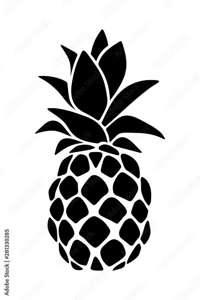 Vector black silhouette of a pineapple isolated on a white background. - obrazy, fototapety, plakaty 