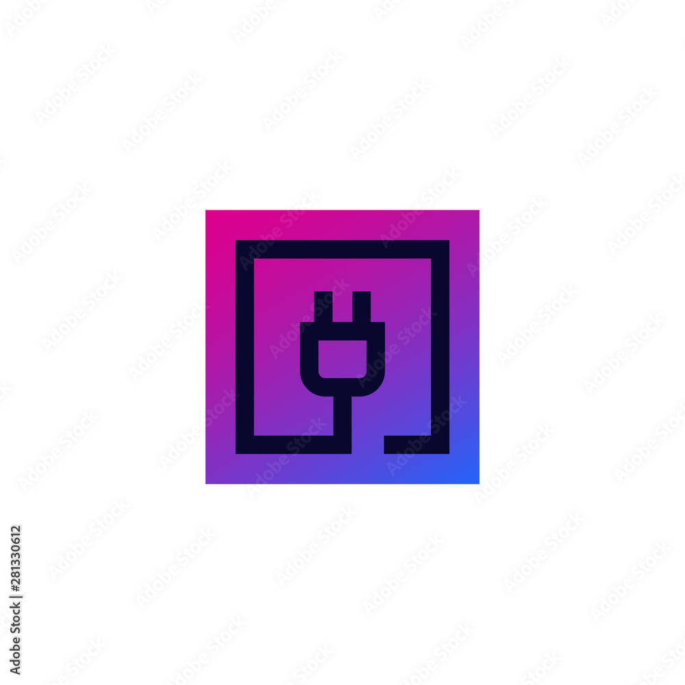 electric plug in square, vector logo electric plug in square, vector logo