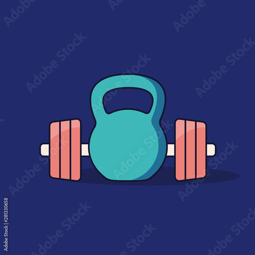 Gym icon, dumbbell and kettlebell