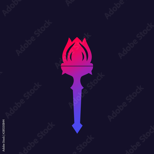 torch with flame, vector logo on dark