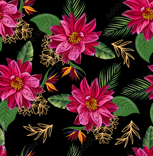 Beautiful flower with leaf and branches seamless pattern 
