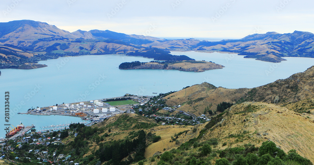 Aerial view of Lyttelton, New Zealand by Christchurch