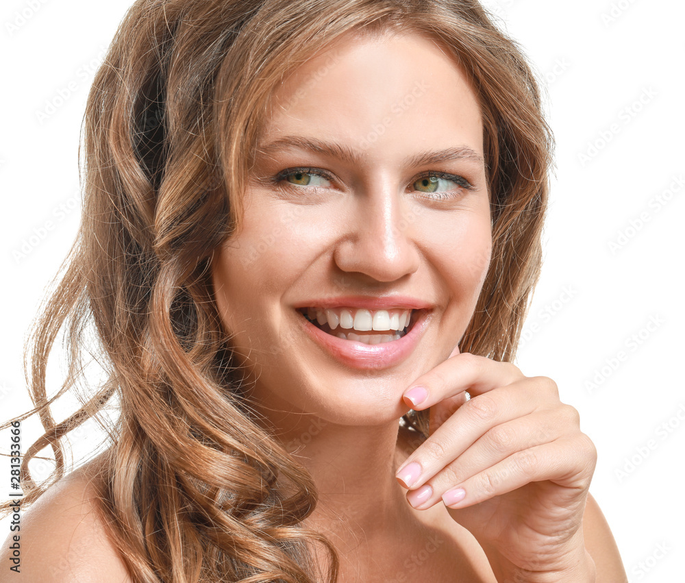 Beautiful young woman on white background Beautiful young woman on white background