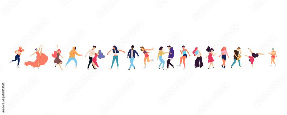 Crowd of young people dancing at club. Big set of characters having fun at party. Flat colorful vector illustration. Crowd of young people dancing at club. Big set of characters having fun at party. Flat colorful vector illustration.