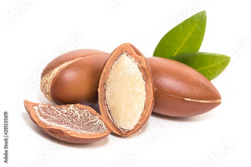 Argan nuts on white background