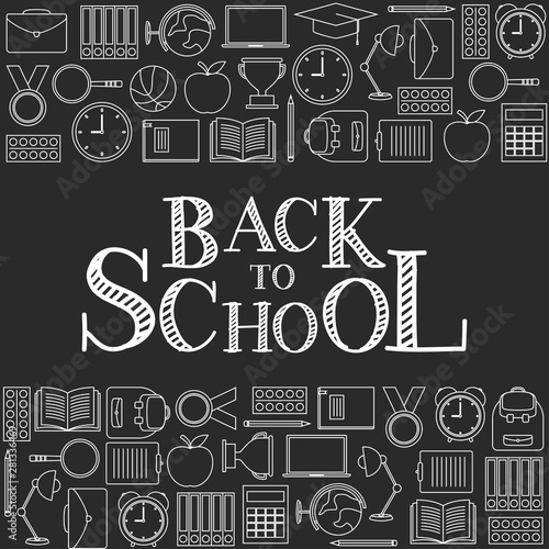 Back to school doodles with text on gray background  vector illustration