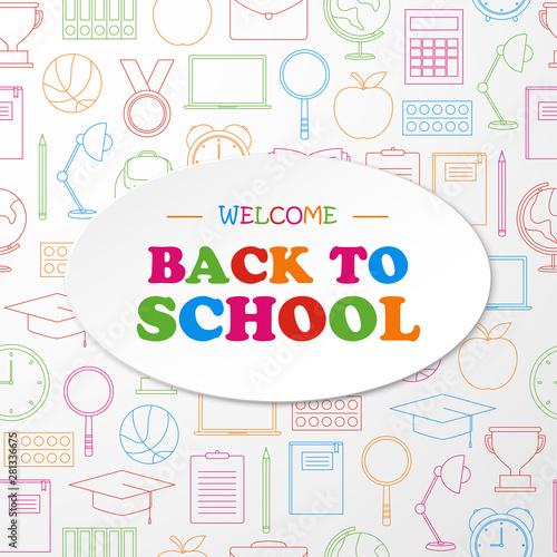 Back to school doodles with text on white background, vector illustration