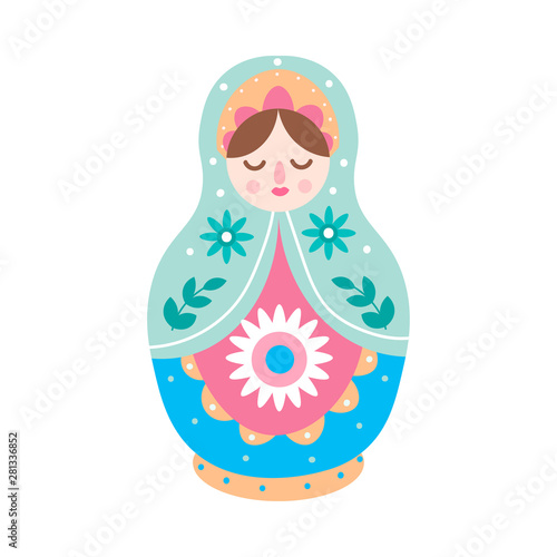 Cute colorful wood nesting doll, russian toy