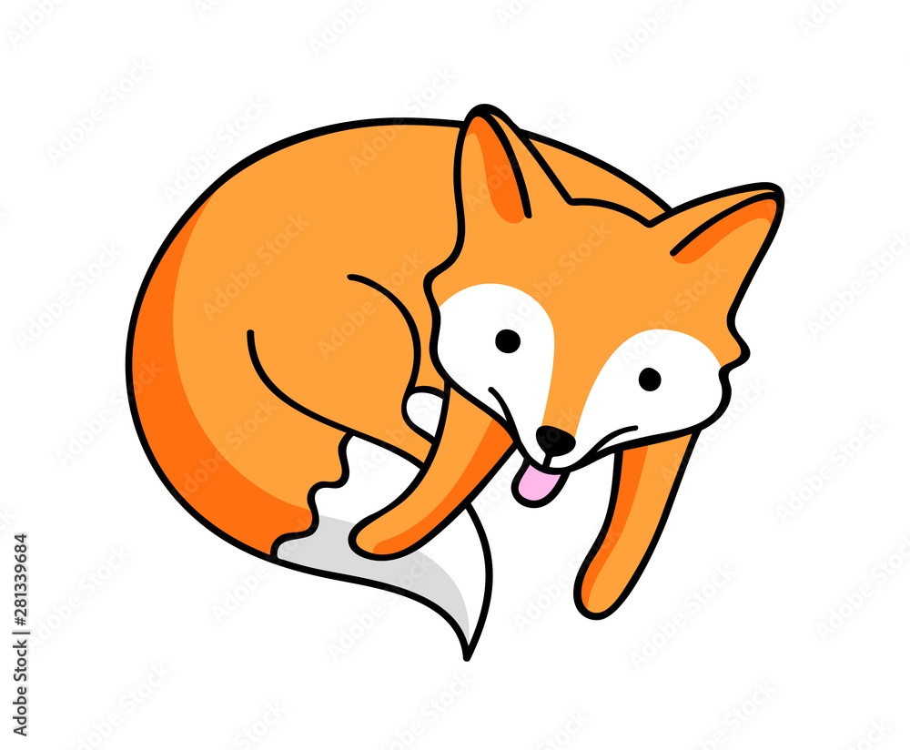 Obraz premium Cute little kawaii fox. Cartoon character. Sticker, patch, badge, pin for kids, children, babies. Vector illustration.
