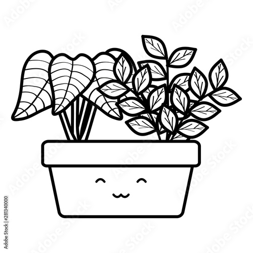 house plant in square ceramic pot kawaii character