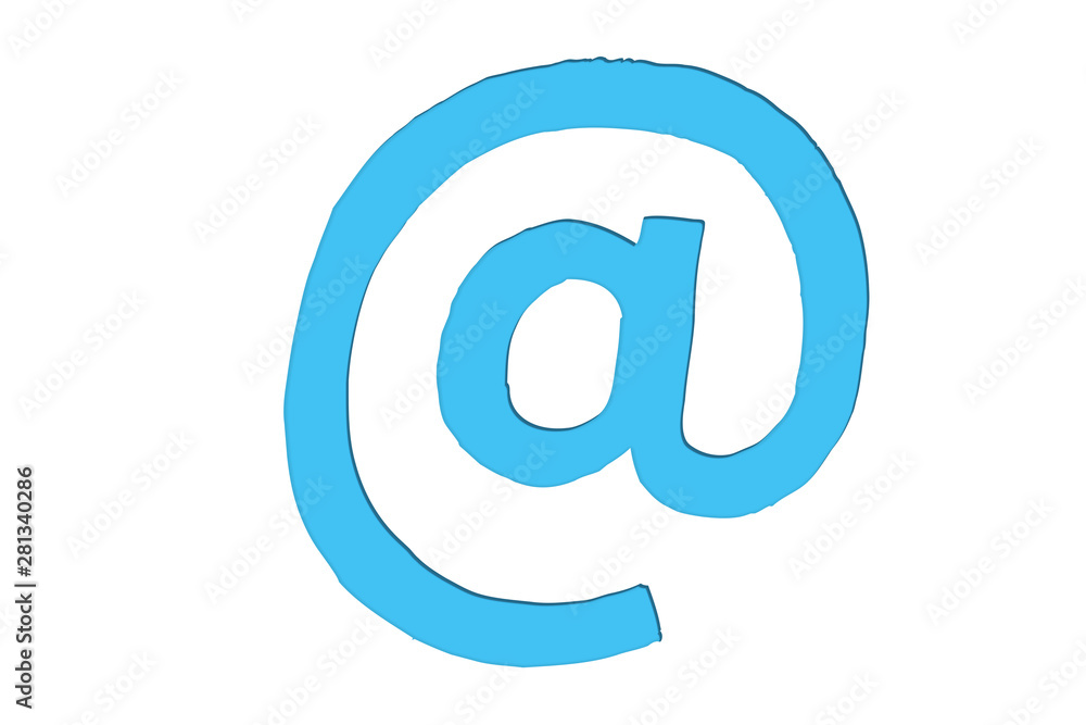 At mail icon or email mark sign symbol in minimalist design as light blue colour cut out isolated on white background. Concept for electronic communications, informatics, web, information technology. At mail icon or email mark sign symbol in minimalist design as light blue colour cut out isolated on white background. Concept for electronic communications, informatics, web, information technology.