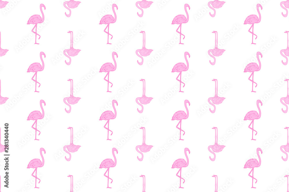 Seamless wallpaper with flamingos. Hand drawn cartoon birds. Print for polygraphy, shirts and textiles. Abstract texture. Pattern for design