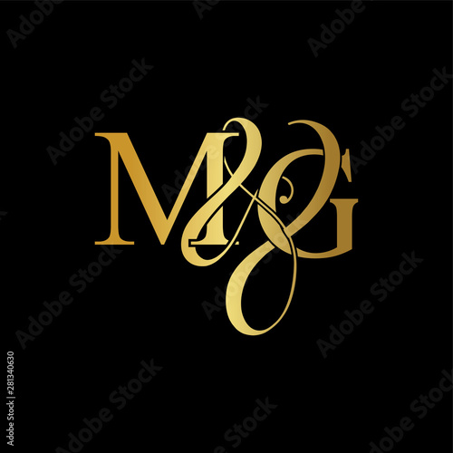 Initial letter M & G MG luxury art vector mark logo, gold color on black background.
