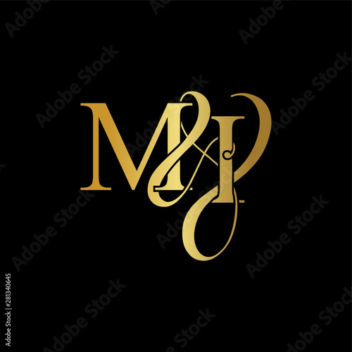 Initial letter M & I MI luxury art vector mark logo, gold color on black background.
