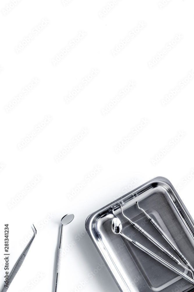 dentist desk with instruments on white background top view mockup dentist desk with instruments on white background top view mockup