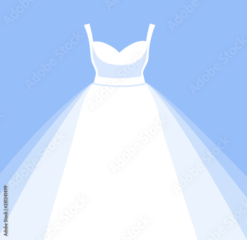 White wedding dress for bride. Simple vector illustration.
