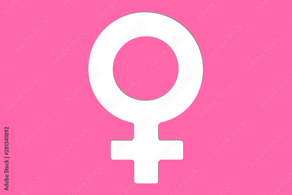 Female or feminine gender symbol (Venus sign) over middle of light pink pastel paper cut out isolated background. Concept background image for gender, feminine, Women's Day and girl. Female or feminine gender symbol (Venus sign) over middle of light pink pastel paper cut out isolated background. Concept background image for gender, feminine, Women's Day and girl.
