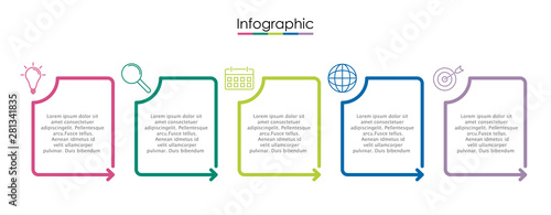 Vector infographic template with five steps or options. Illustration presentation with line elements icons.  Business concept design can be used for web, brochure, diagram