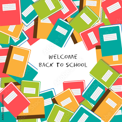 Welcome back to school - background with school color notebook