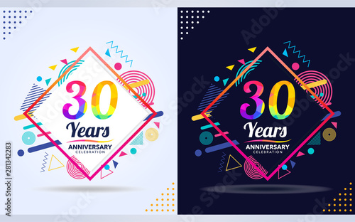 30 years anniversary with modern square design elements, colorful edition, celebration template design